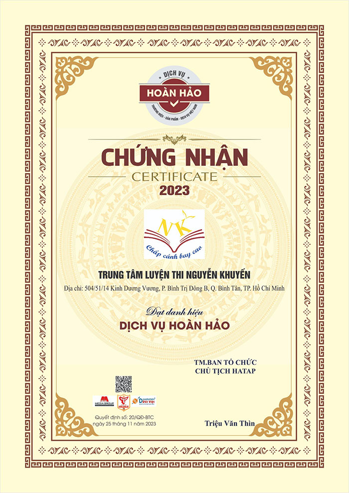 Trung tâm luyện thi Nguyễn Khuyến đạt danh hiệu dịch vụ hoàn hảo