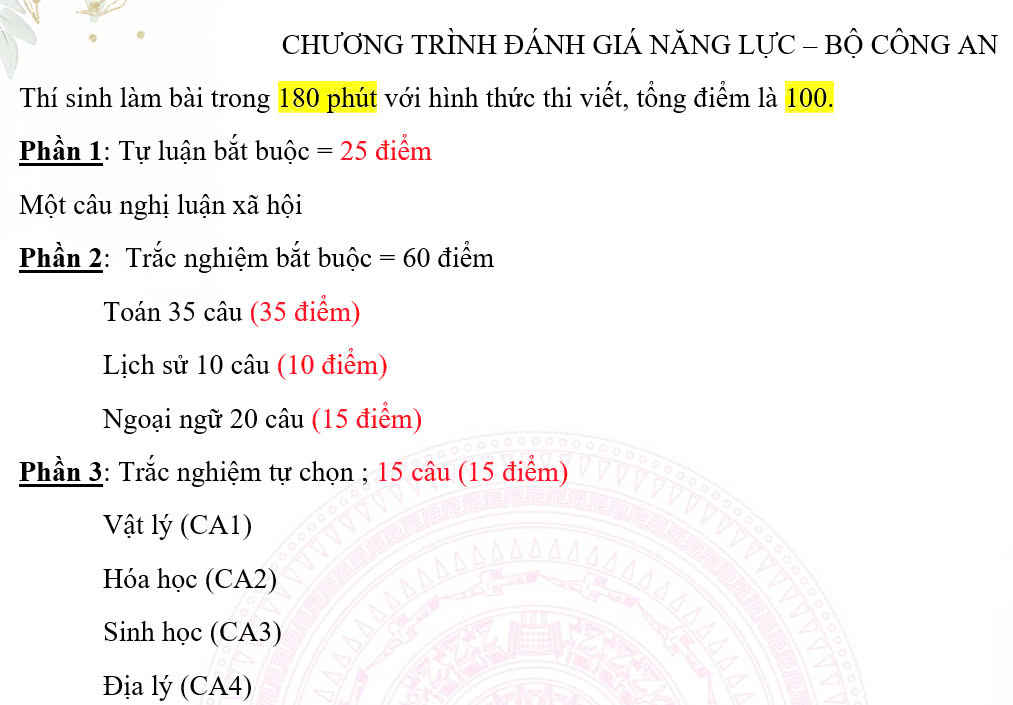 Chương trình đánh giá năng lực - Bộ công an