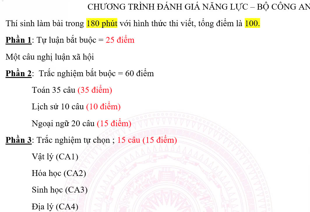 Chương trình đánh giá năng lực Bộ Công An