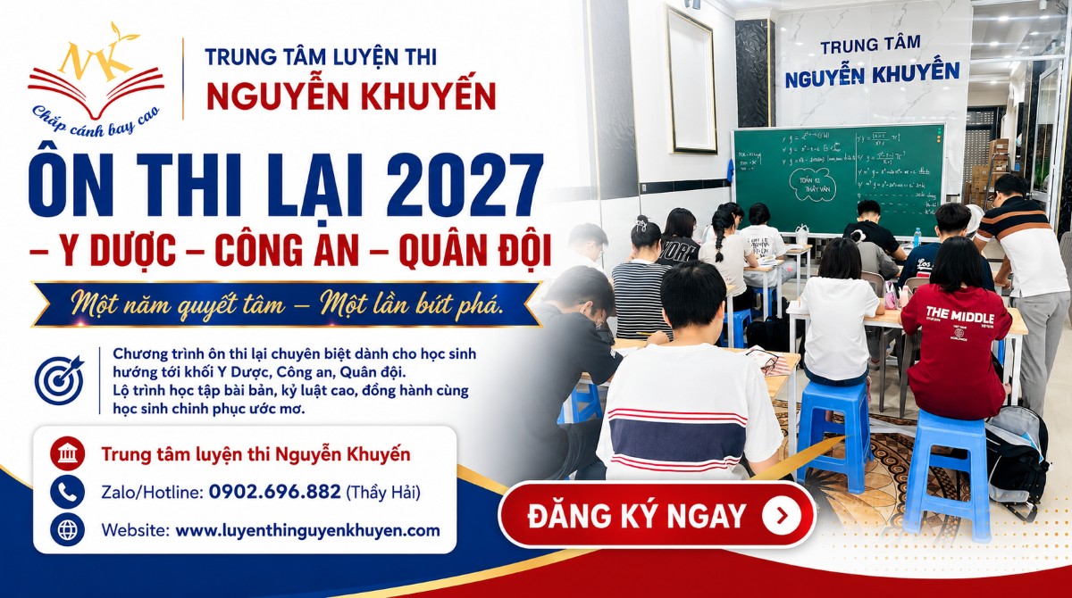 Ôn thi lại 2027 Y Dược - Công an - Quân đội tại TP.HCM