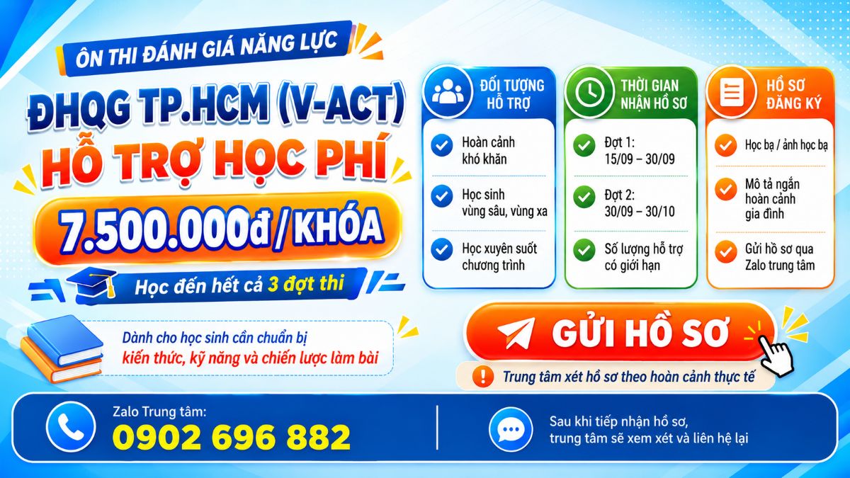ÔN THI ĐÁNH GIÁ NĂNG LỰC ĐHQG TP.HCM (V-ACT)